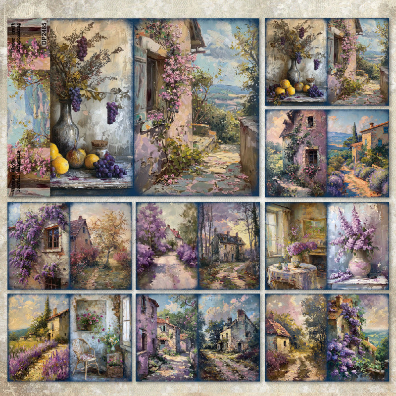 A5 Purple Rose Garden Scrapbook Paper