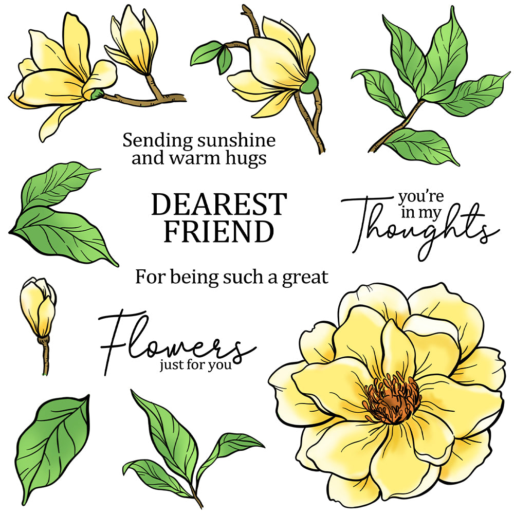 Blooming Magnolia Flowers Dies & Stamps Set
