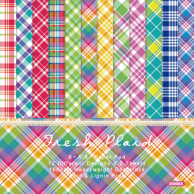 24PCS 6" Fresh Plaid Scrapbook Paper & Cardstock