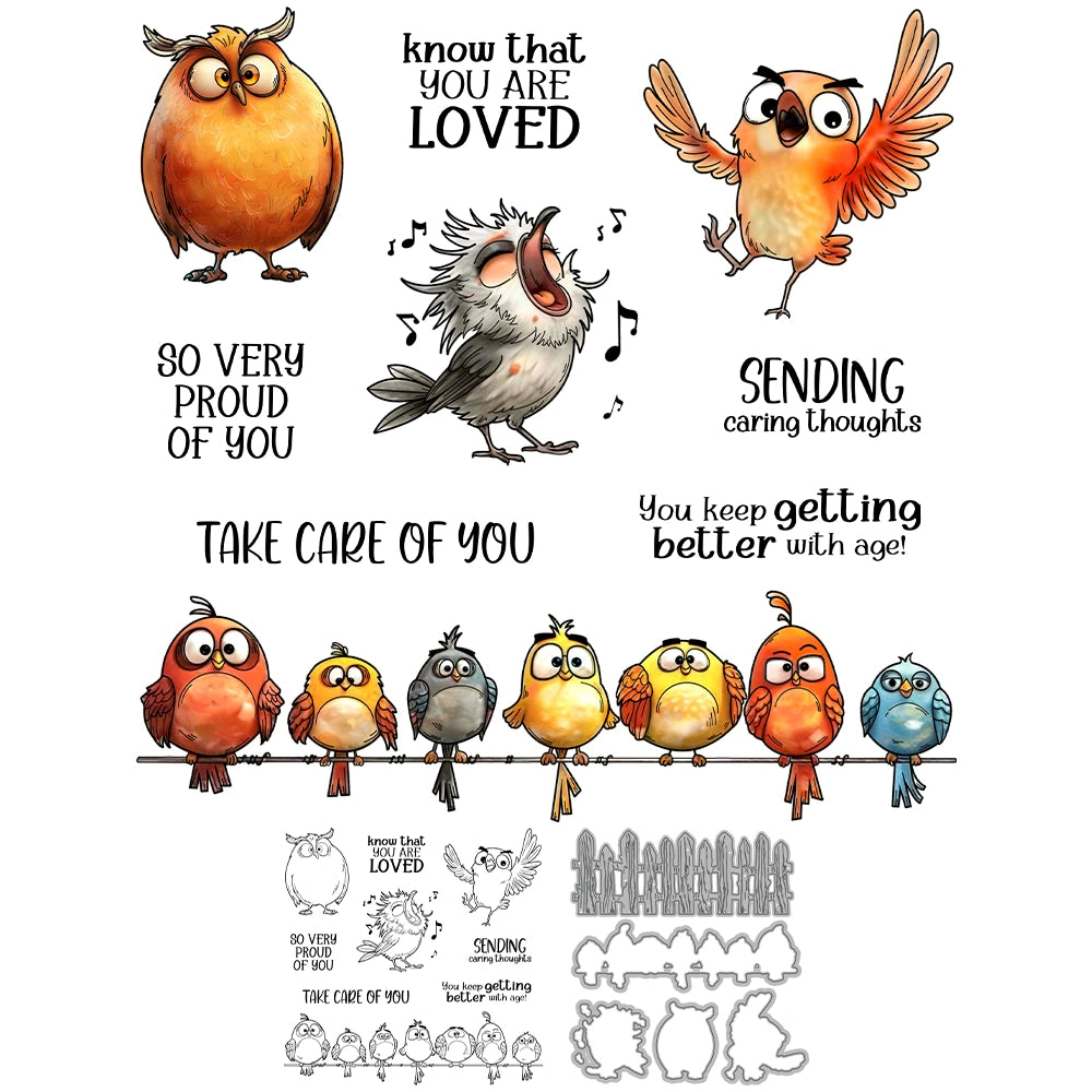 Funny Birds Singing Dies & Stamps Set