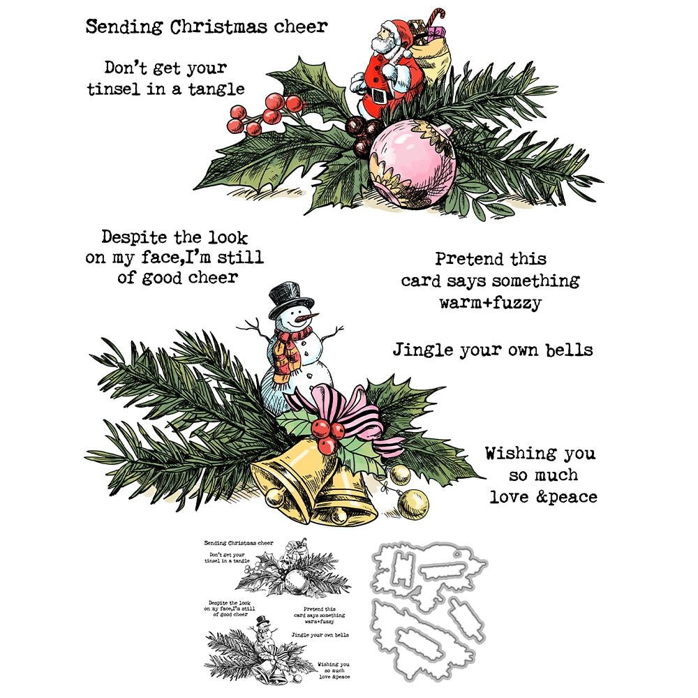 Santa Claus Snowman Pine Leaves Dies & Stamps Set