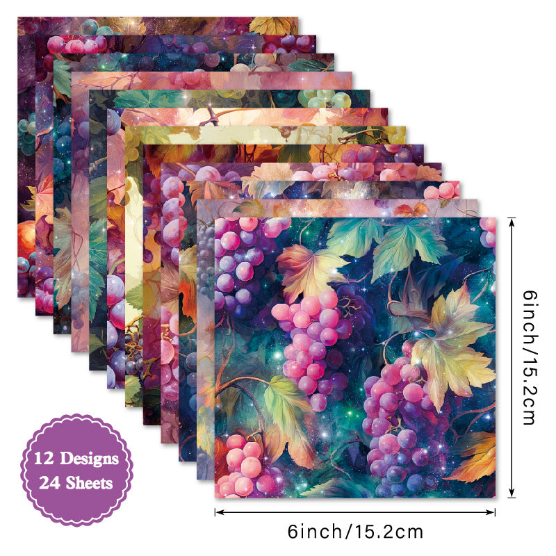 24PCS 6" Purple Grapes Scrapbook Paper & Cardstock