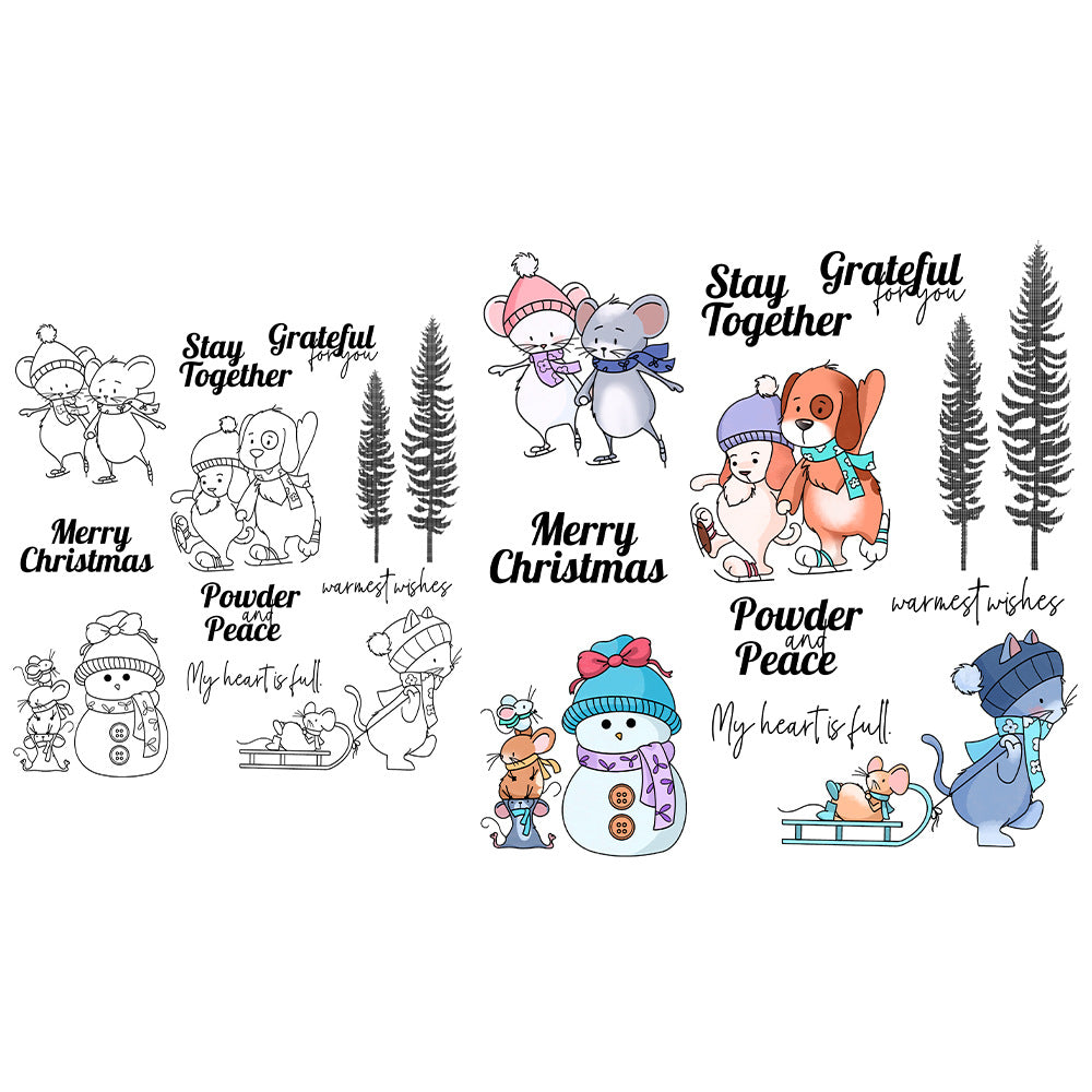 Winter Skiing Animals Dies & Stamps Set
