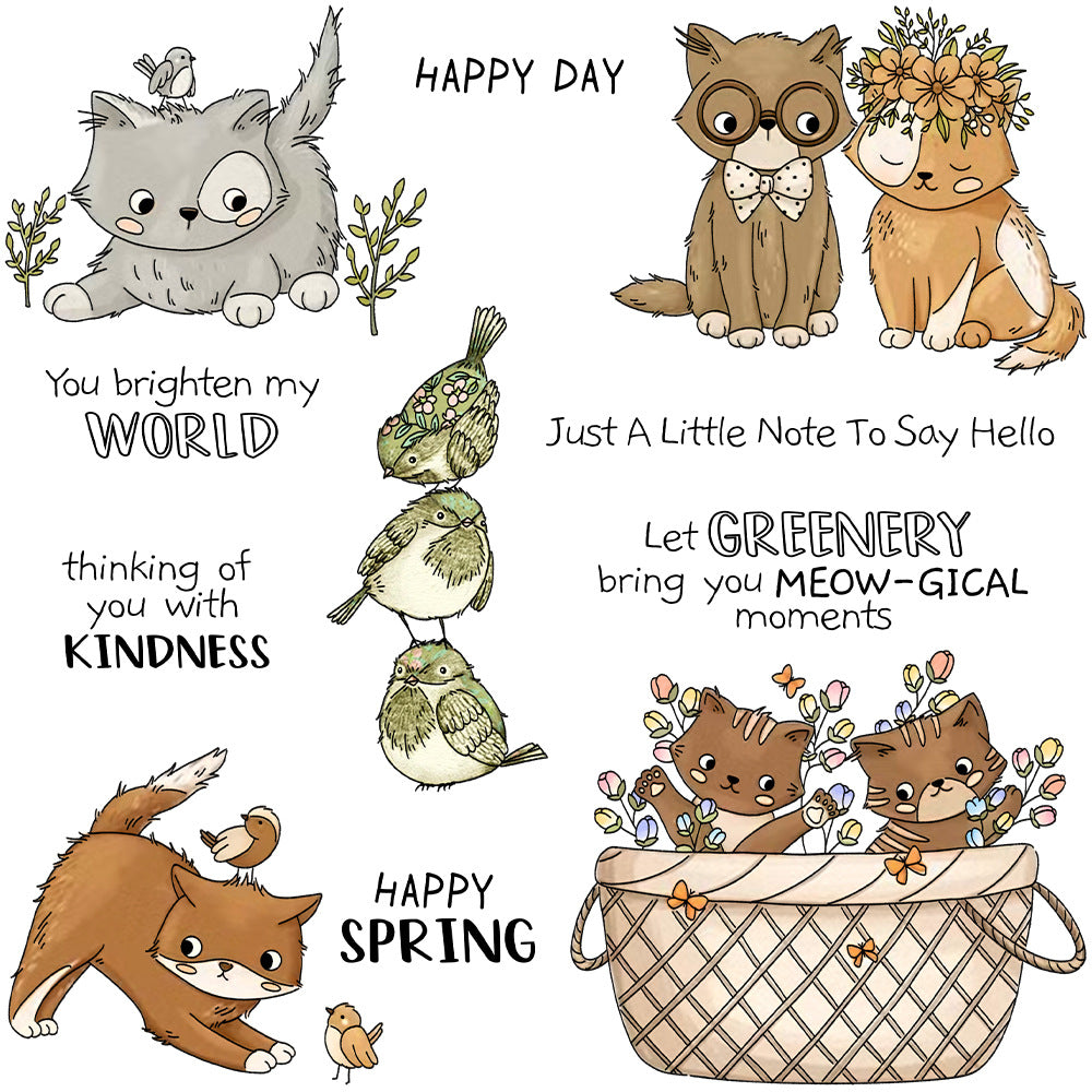 Kitten and Bird Dies & Stamps Set