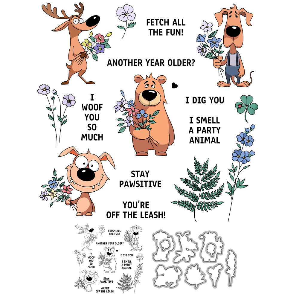 Animals Holding Flowers Dies & Stamps Set