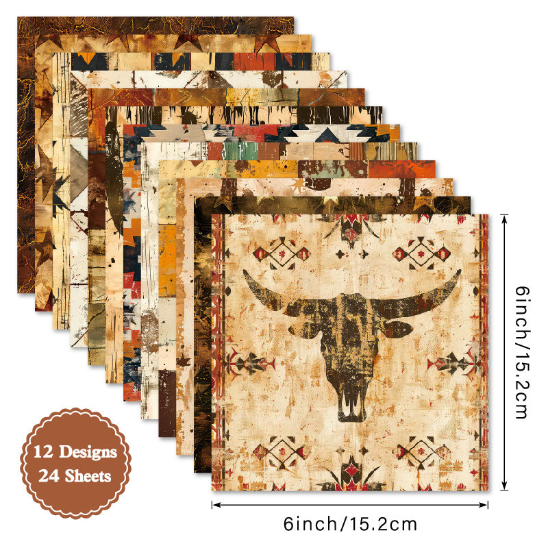 24PCS 6" Western Scrapbook Paper & Cardstock