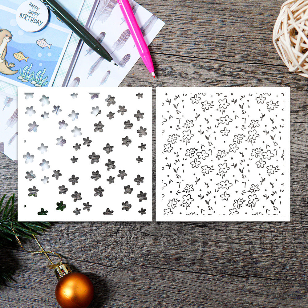 2 PCS Flower Pattern DIY Painting Hollow Stencil