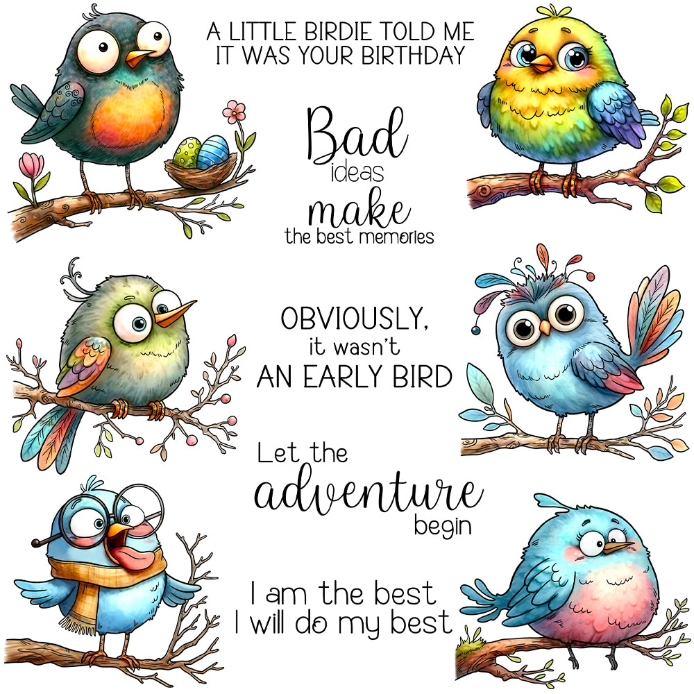 Cute Funny Birds Standing on the Branch Dies & Stamps Set