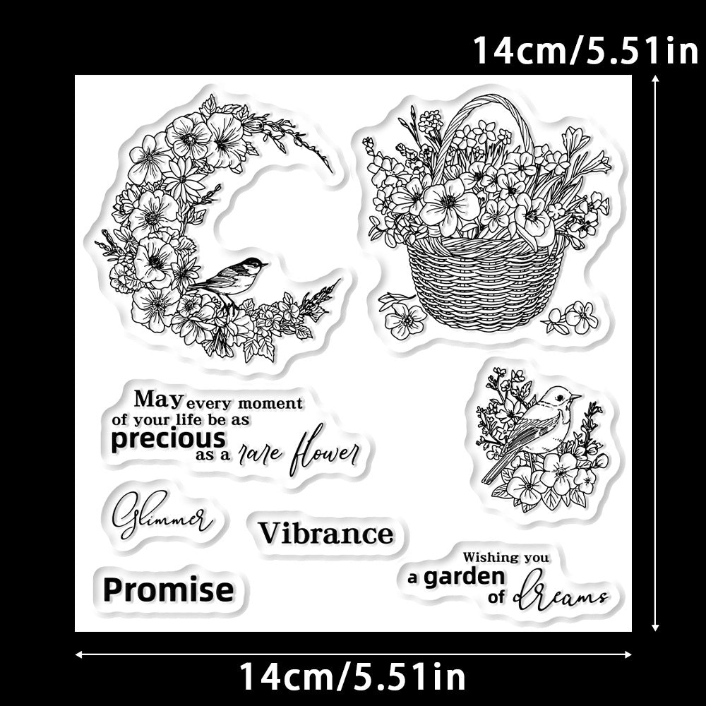 Flower Basket Bird Clear Stamps