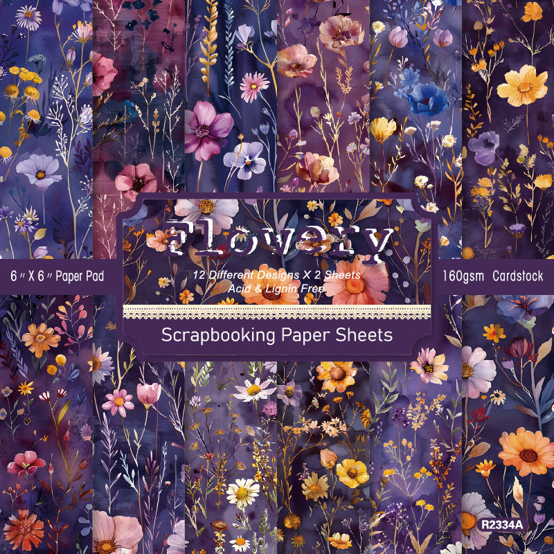 24PCS 6" Flowery Scrapbook Paper & Cardstock