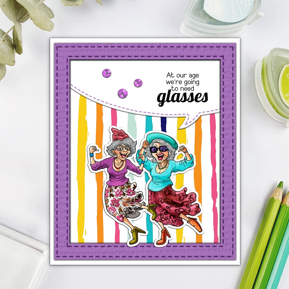 Happy Old Lady Fishing and Dancing Clear Stamps