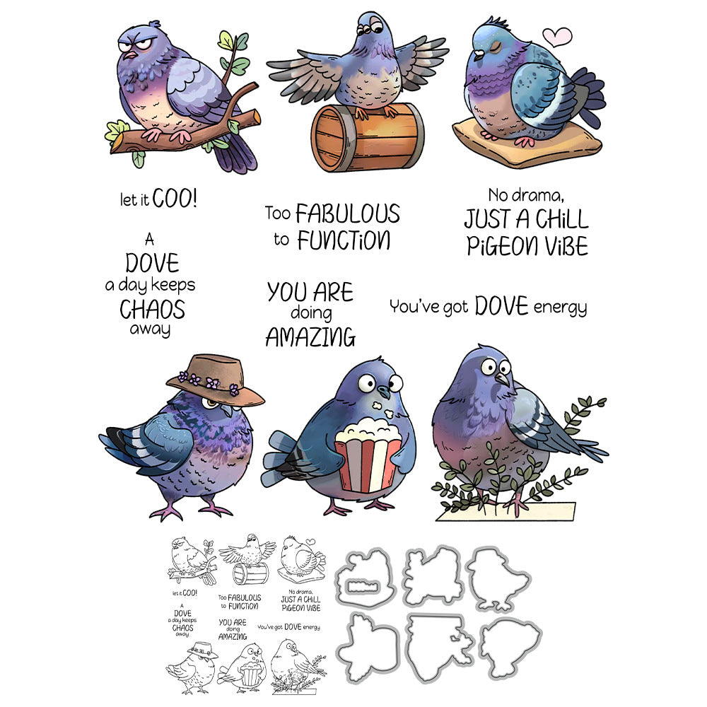 Funny Cartoon Dove Dies & Stamps Set