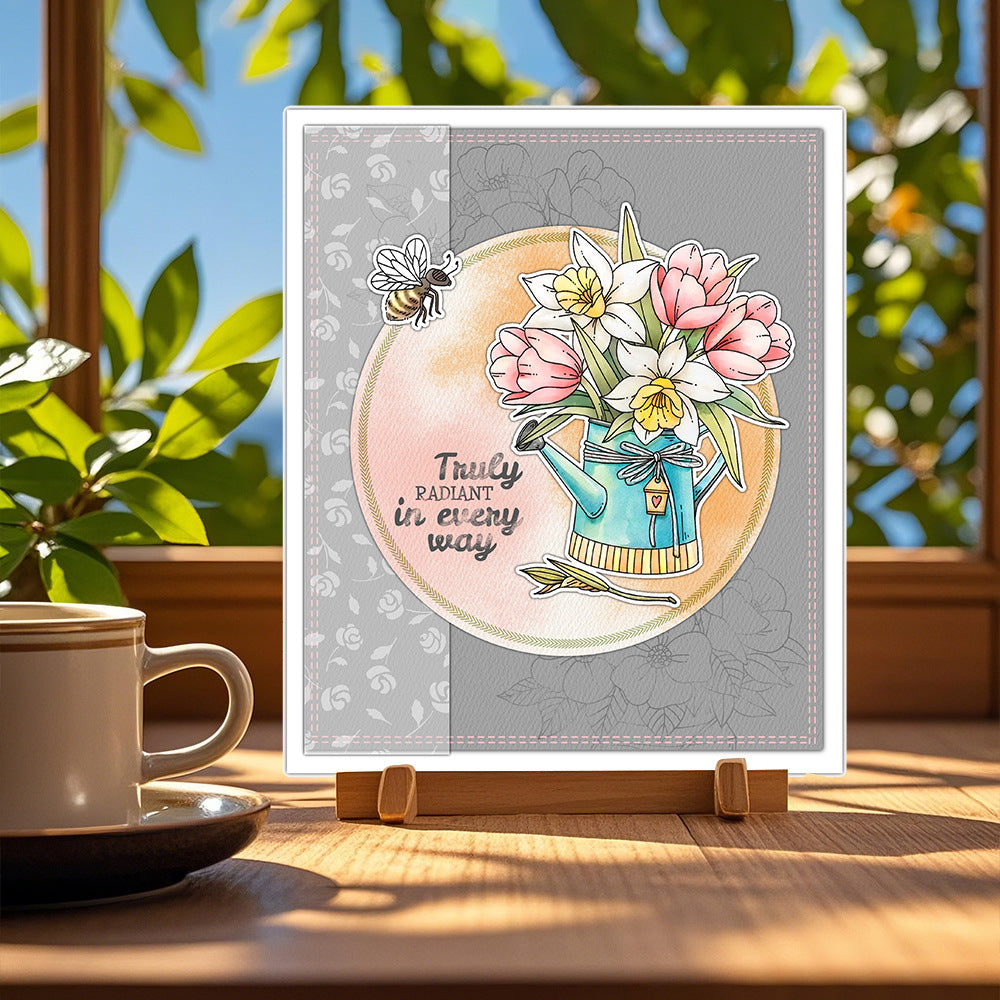 Potted Flowers Bird Clear Stamps