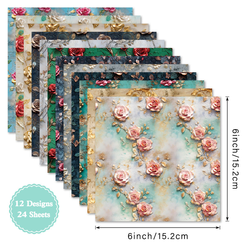 24PCS 6" Roses Scrapbook Paper & Cardstock