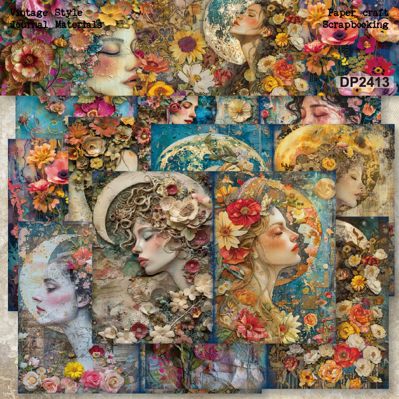 A5 Retro Women With Flowers Scrapbook Paper