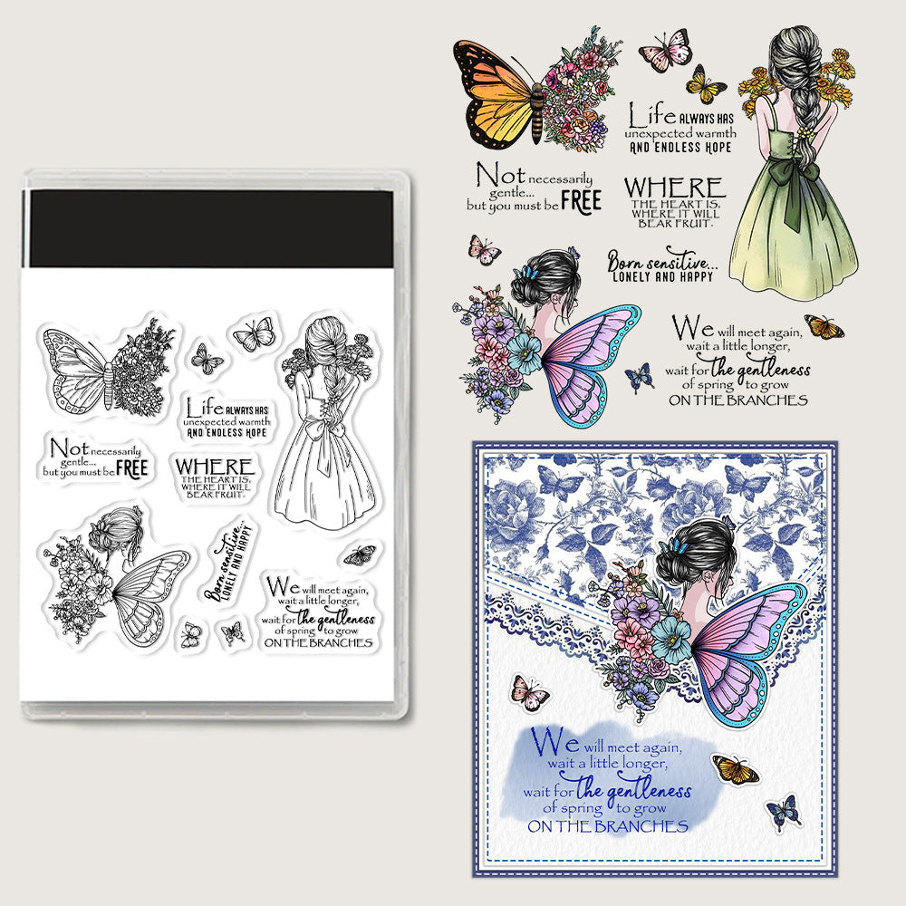 Flowers Butterfly Girl Clear Stamps