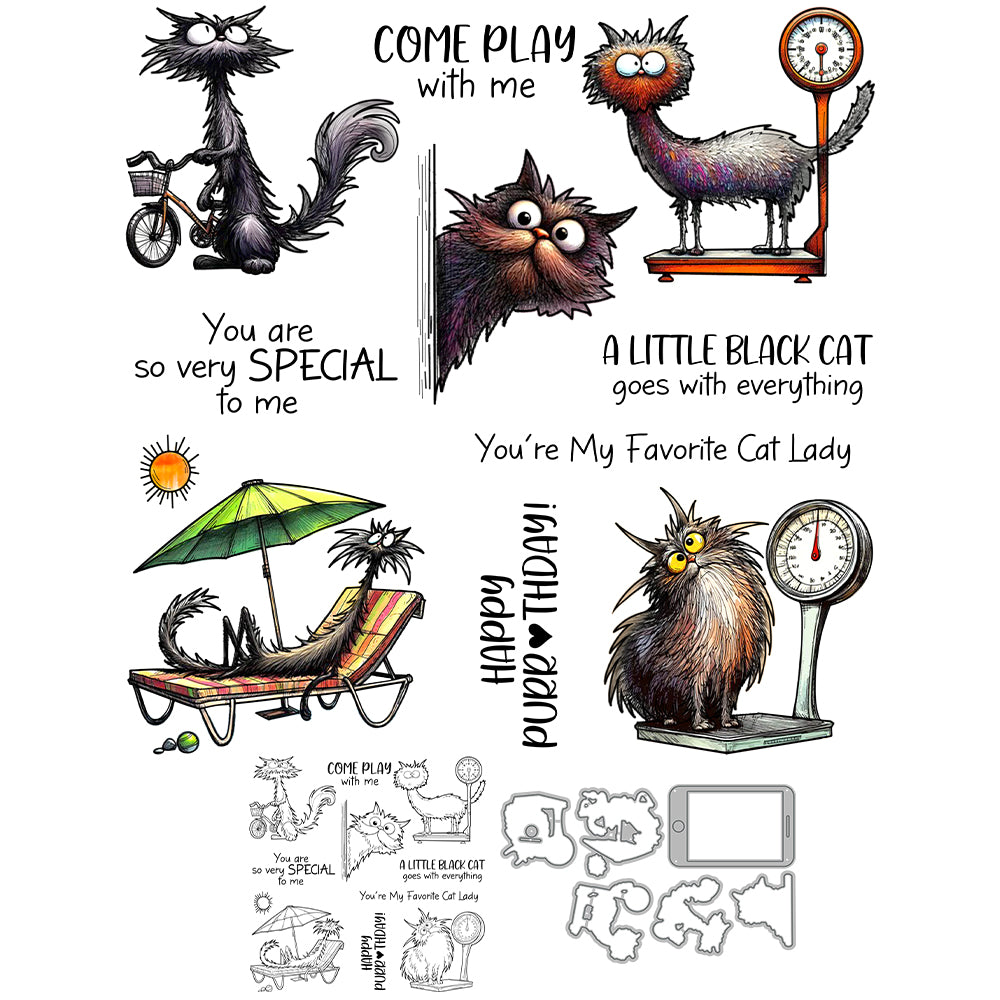Cute Funny Cats Dies & Stamps Set