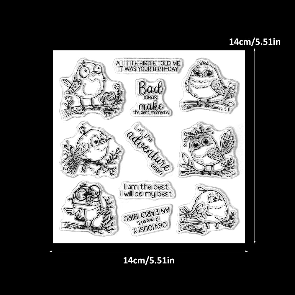 Cute Funny Birds Standing on the Branch Dies & Stamps Set