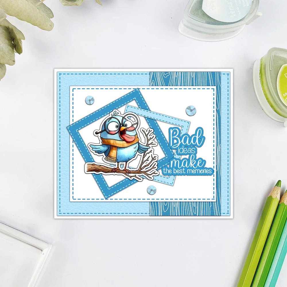 Cute Funny Birds Standing on the Branch Dies & Stamps Set