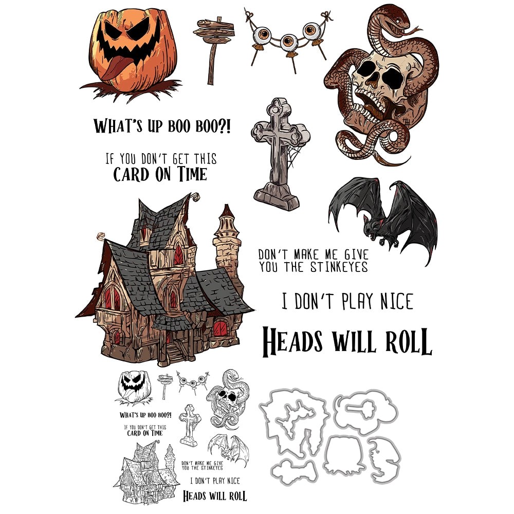 Skull Pumpkin Castle Snake Dies & Stamps Set