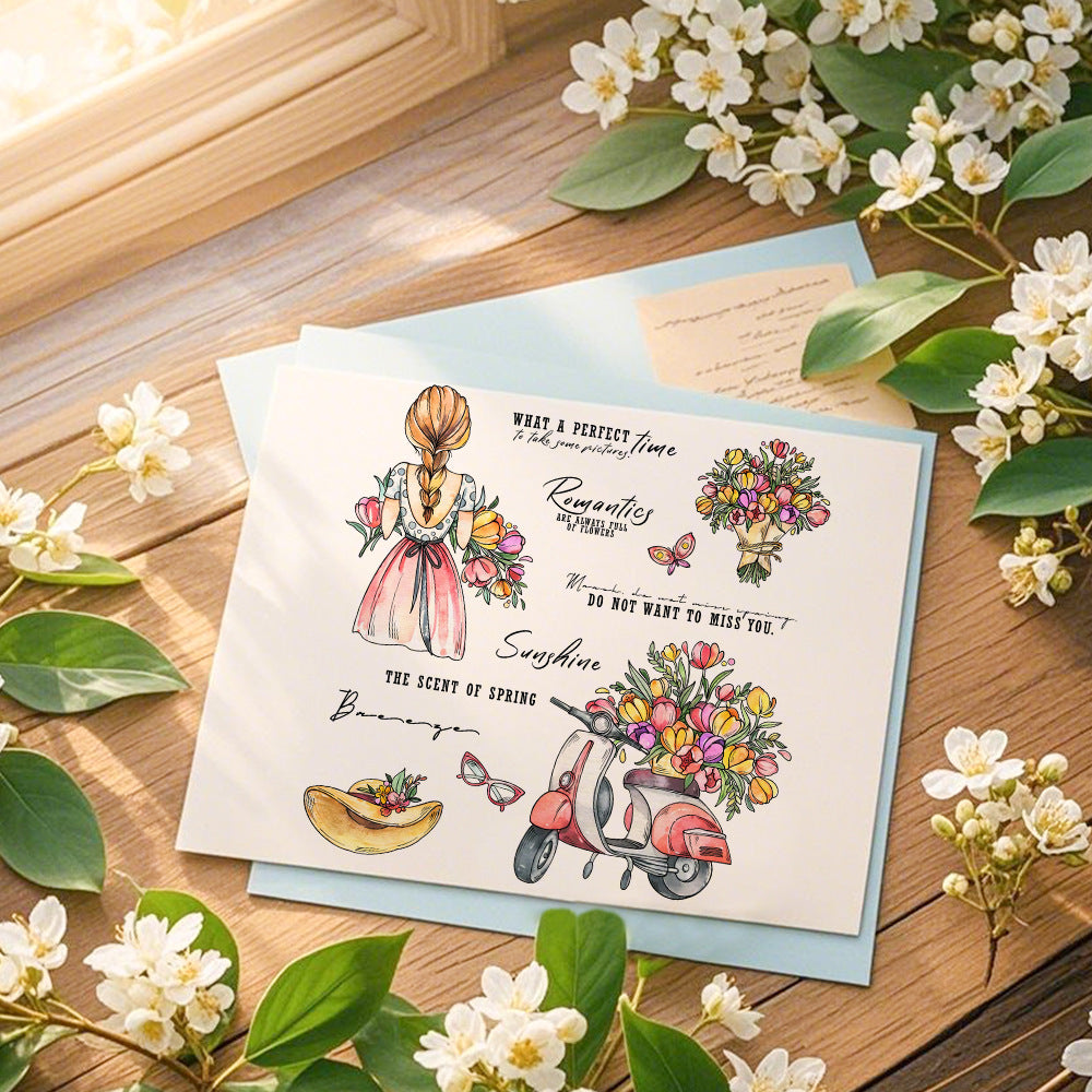 Spring Flowers Girl Clear Stamps