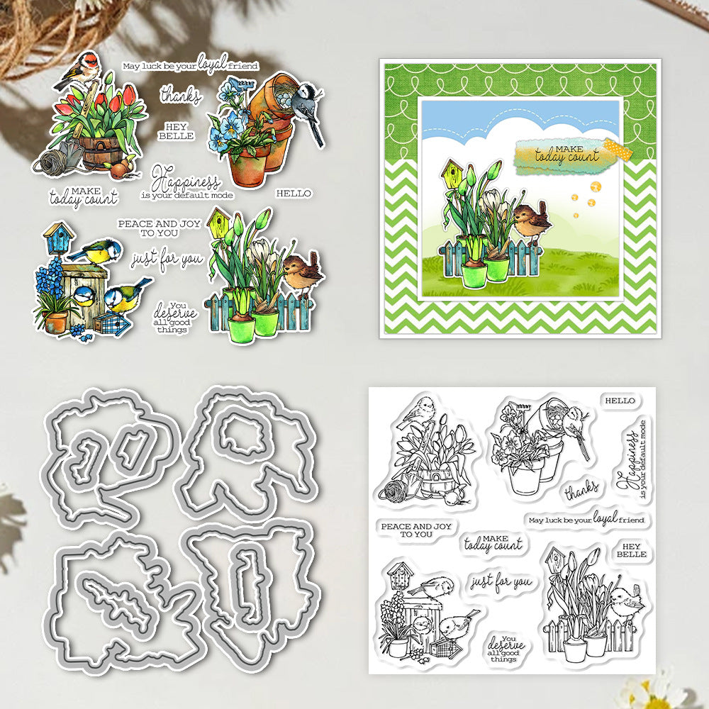 Flowers and Birds Dies & Stamps Set