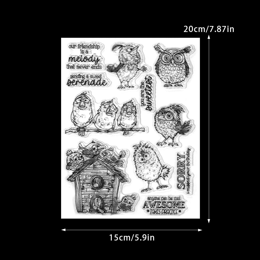 Cartoon Funny Bird Owl Dies & Stamps Set