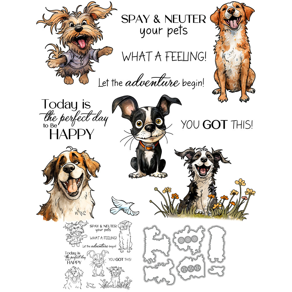 Free and Happy Pet Dogs Dies & Stamps Set