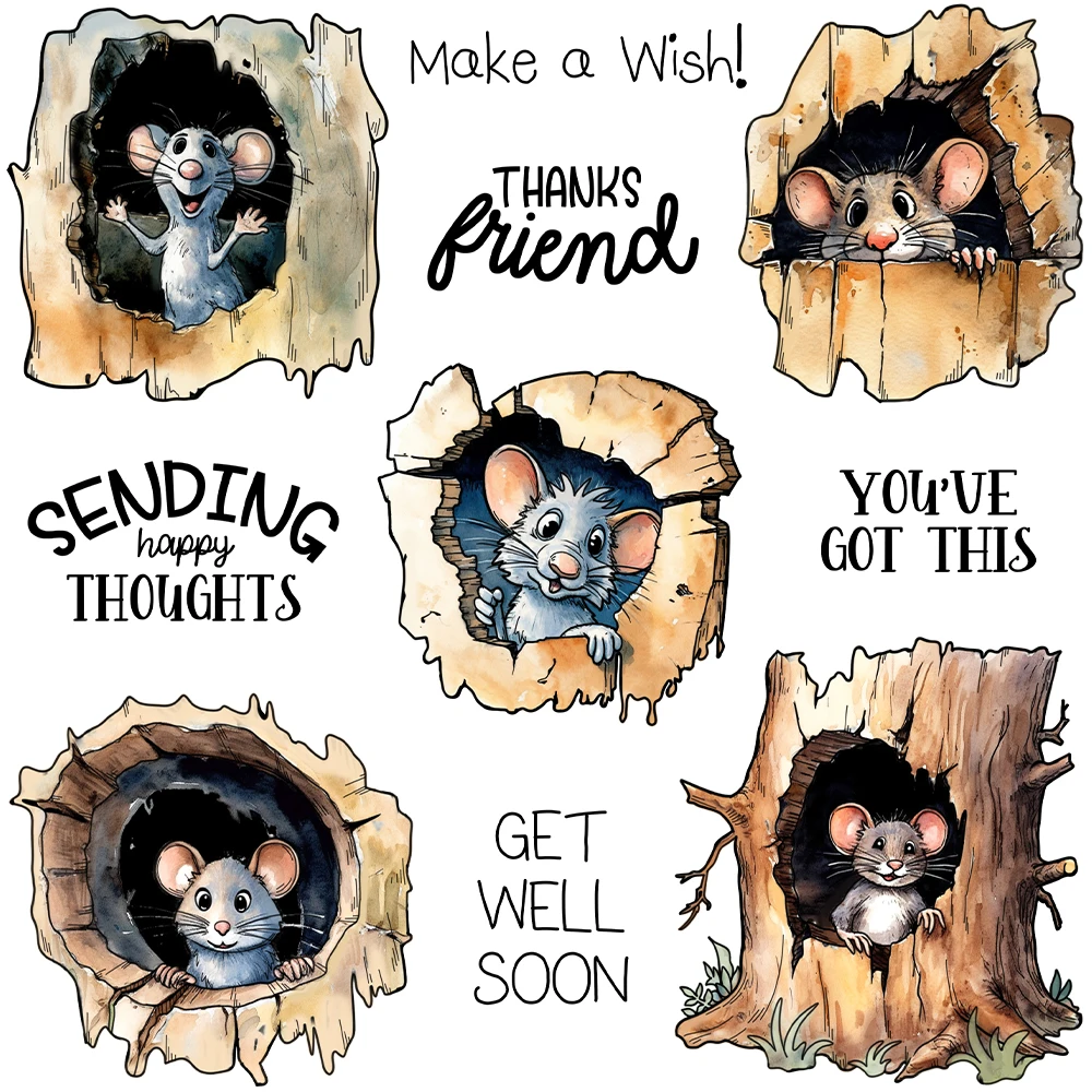Cute Tree Hole Mouse Dies & Stamps Set