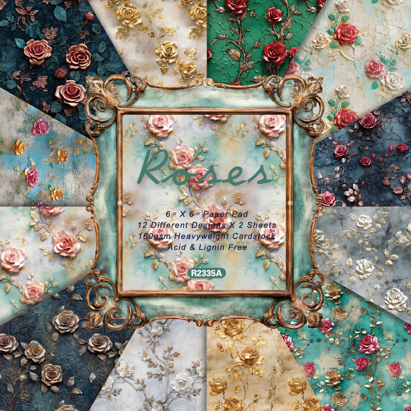 24PCS 6" Roses Scrapbook Paper & Cardstock