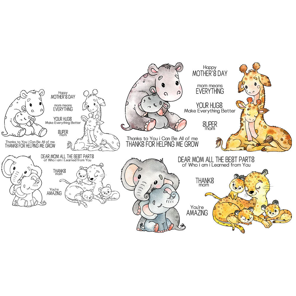 Love Mom Baby Animals Clear Stamps