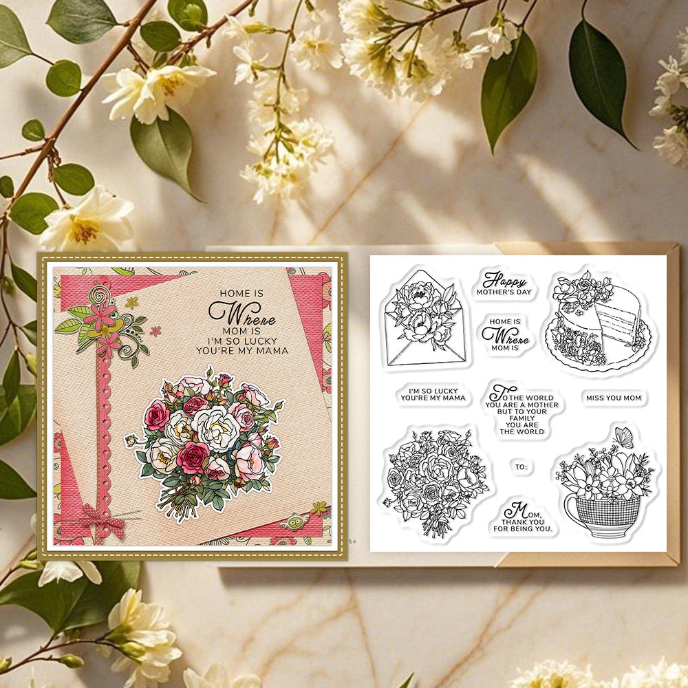 Happy Mother's Day Flowers Cakes Clear Stamps