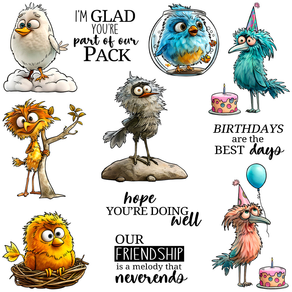 Cute Funny Birds Dies & Stamps Set