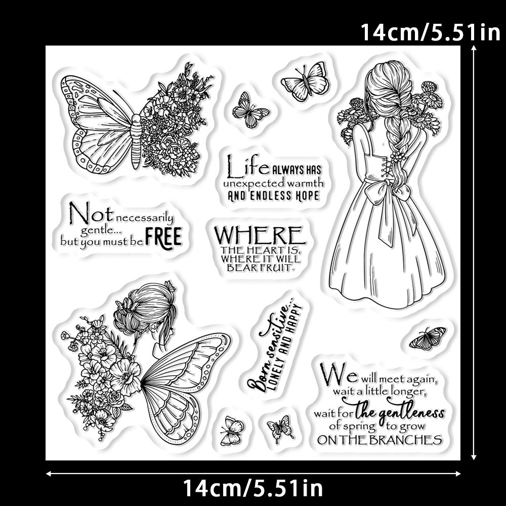 Flowers Butterfly Girl Clear Stamps