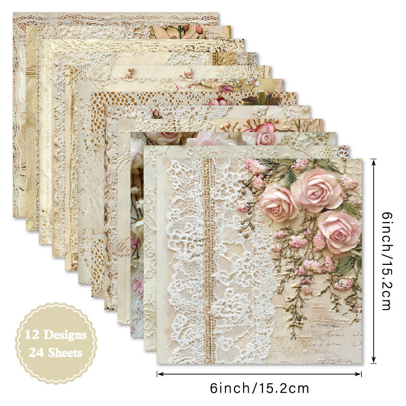 24PCS 6" Lace Flower Scrapbook Paper & Cardstock