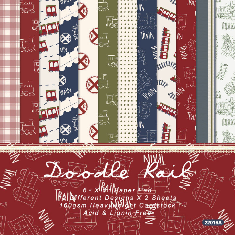 24PCS 6" Doodle Rail Scrapbook Paper & Cardstock