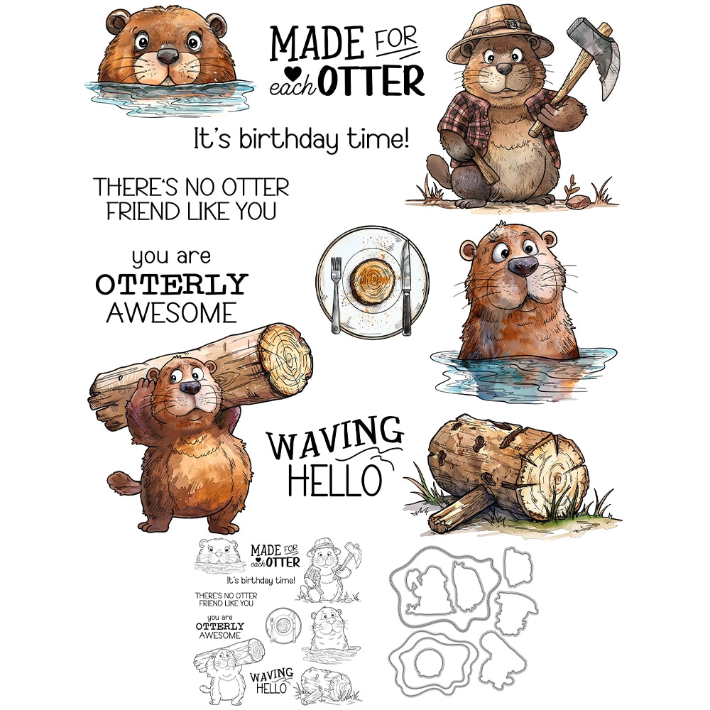 Cute Cartoon Otter Dies & Stamps Set