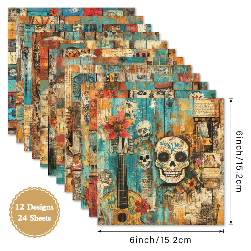 24PCS 6" Skull Scrapbook Paper & Cardstock