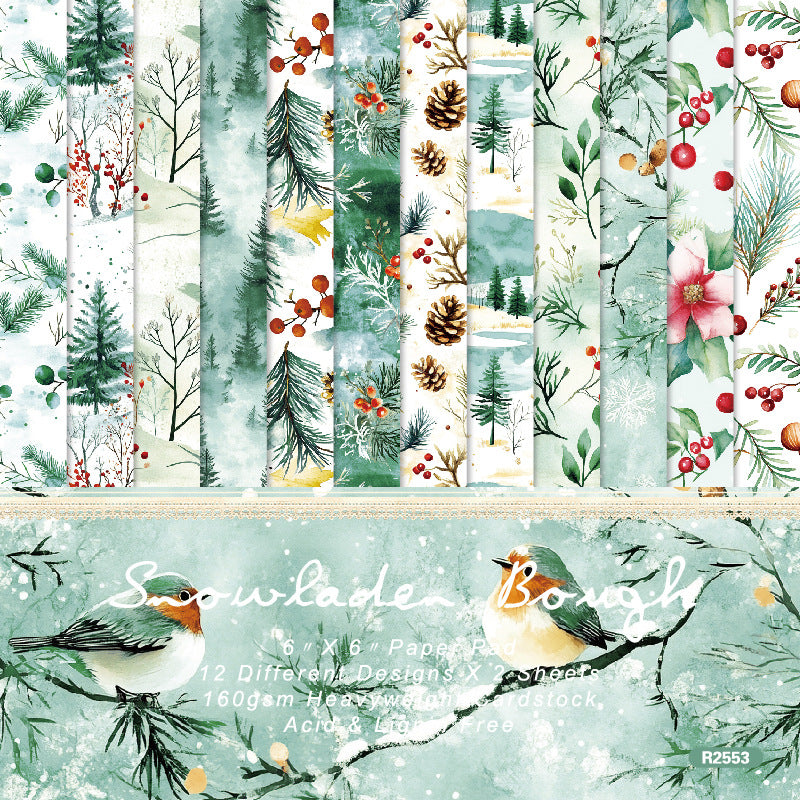 24PCS 6" Snow Laden Bough Scrapbook Paper & Cardstock