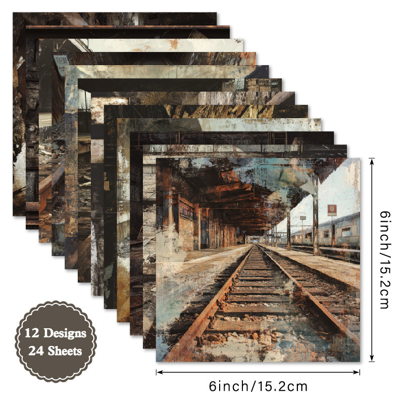 24PCS 6" Railway Relics Scrapbook Paper & Cardstock