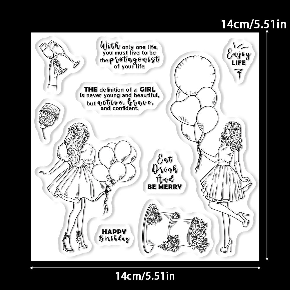 Birthday Balloon Girl Dies & Stamps Set
