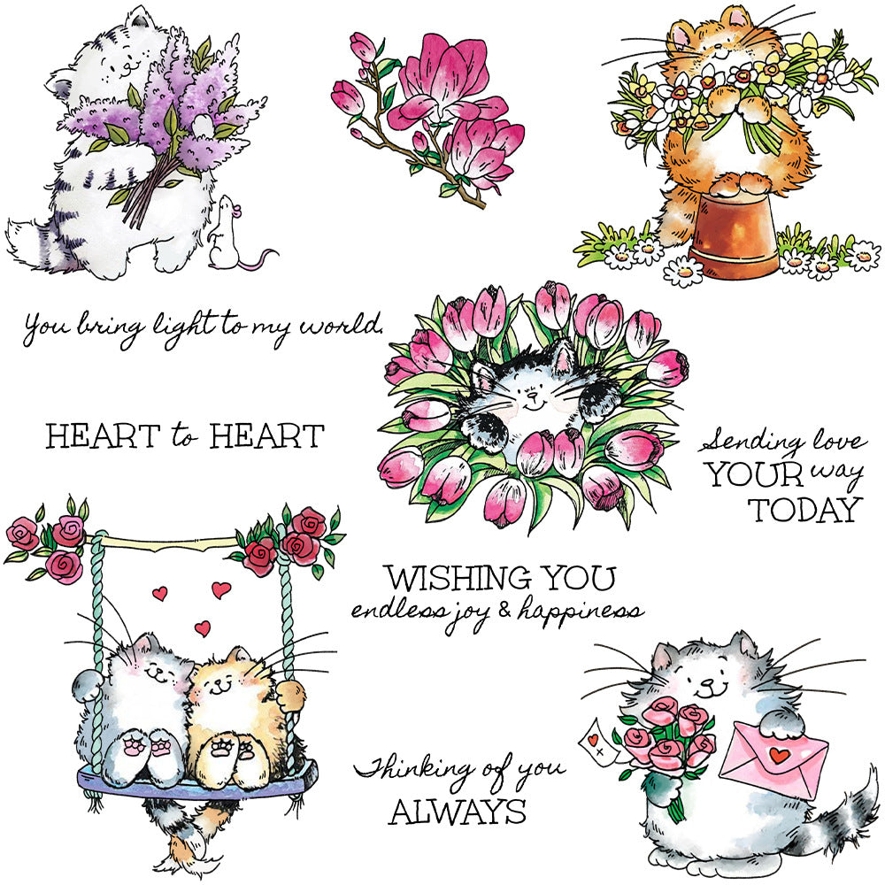 Flowers Cats Clear Stamps