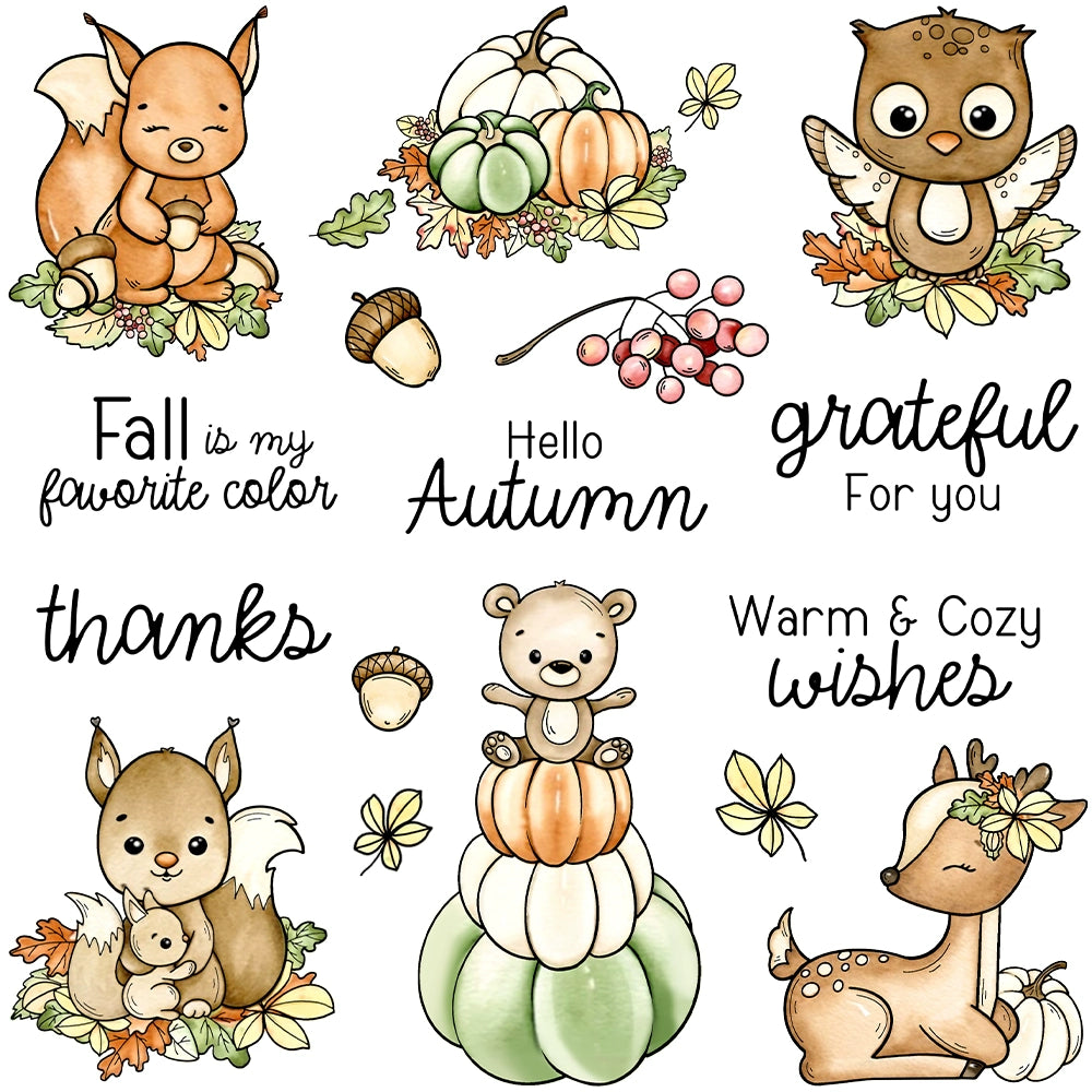 Cute Animals and Autumn Harvest Pumpkins Dies & Stamps Set