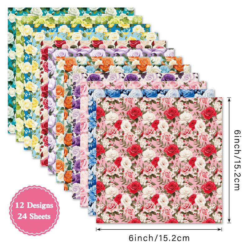 24PCS 6" Roses Scrapbook Paper & Cardstock