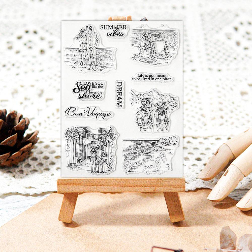 Summer Travel Couple Clear Stamps