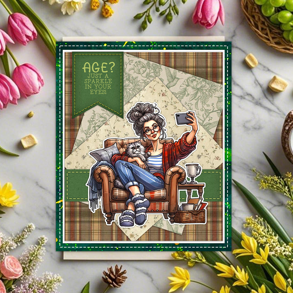 Fashion Old Lady Dies & Stamps Set