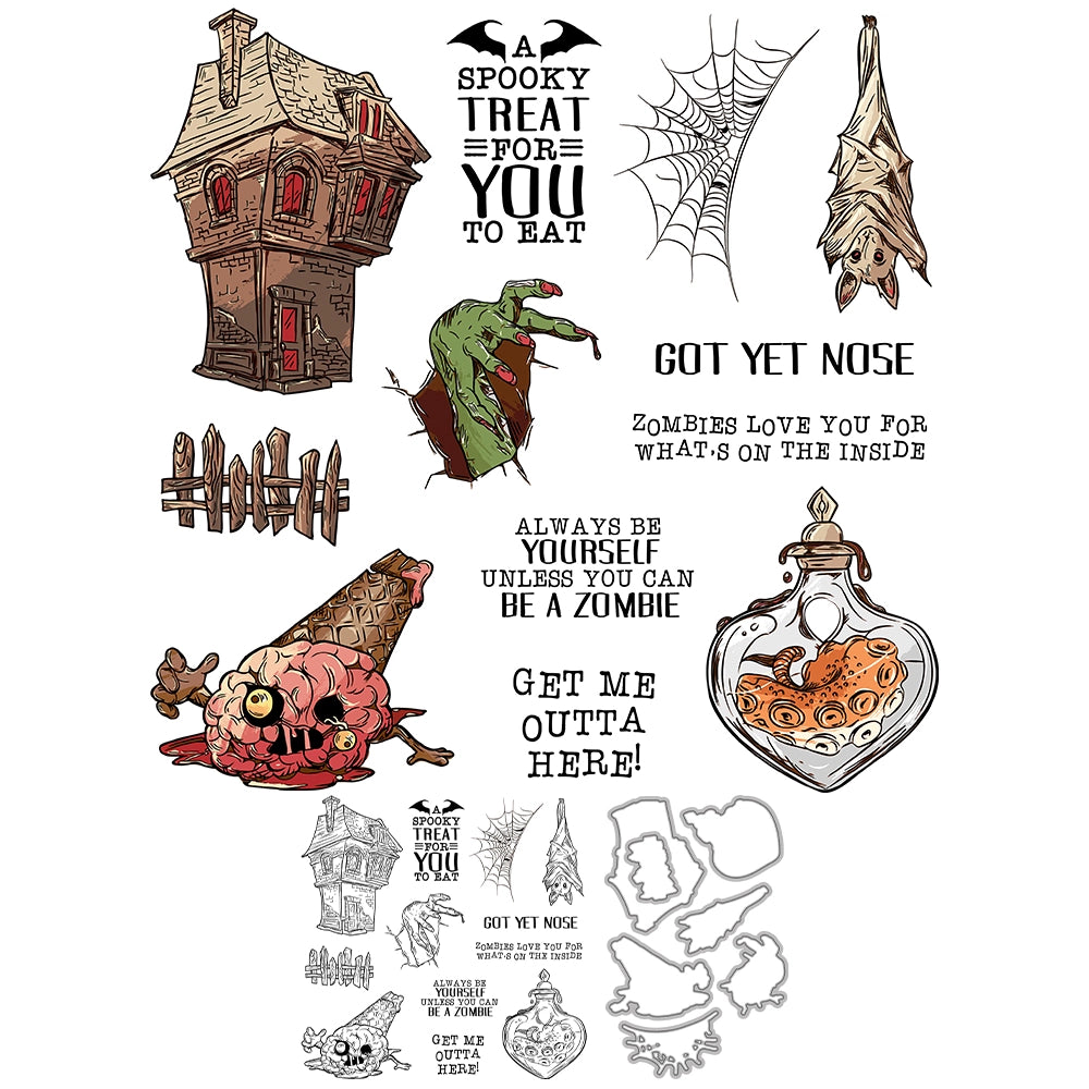 Haunted House Spider Web Bats Dies & Stamps Set