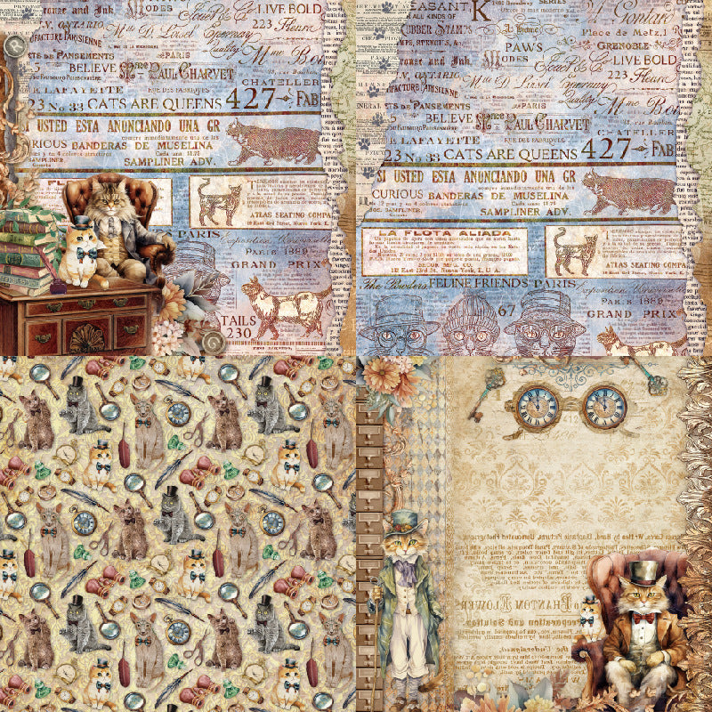 24PCS 6" Retro Cat Scrapbook Paper & Cardstock