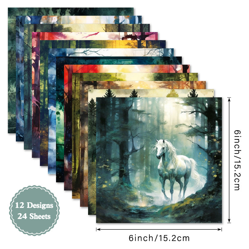 24PCS 6" Horse In Woods Scrapbook Paper & Cardstock