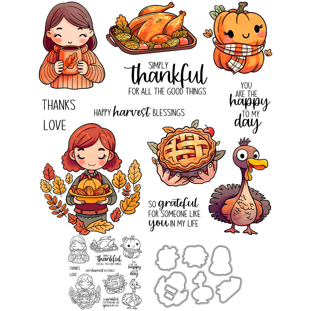 Thanksgiving Theme Dies & Stamps Set